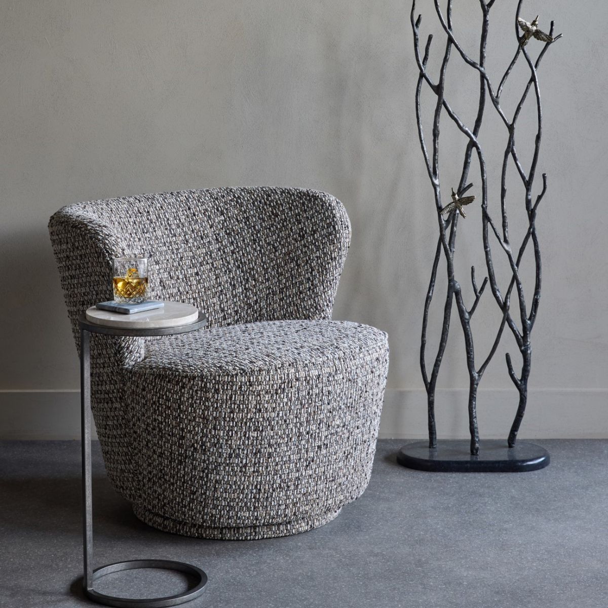 Libra Interiors Roehampton Textured Slub Swivel Chair Mocha