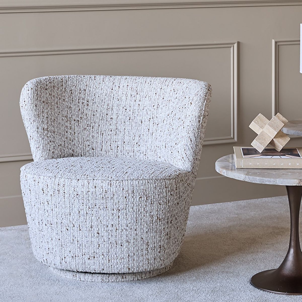 Libra Interiors Roehampton Textured Slub Swivel Chair Natural