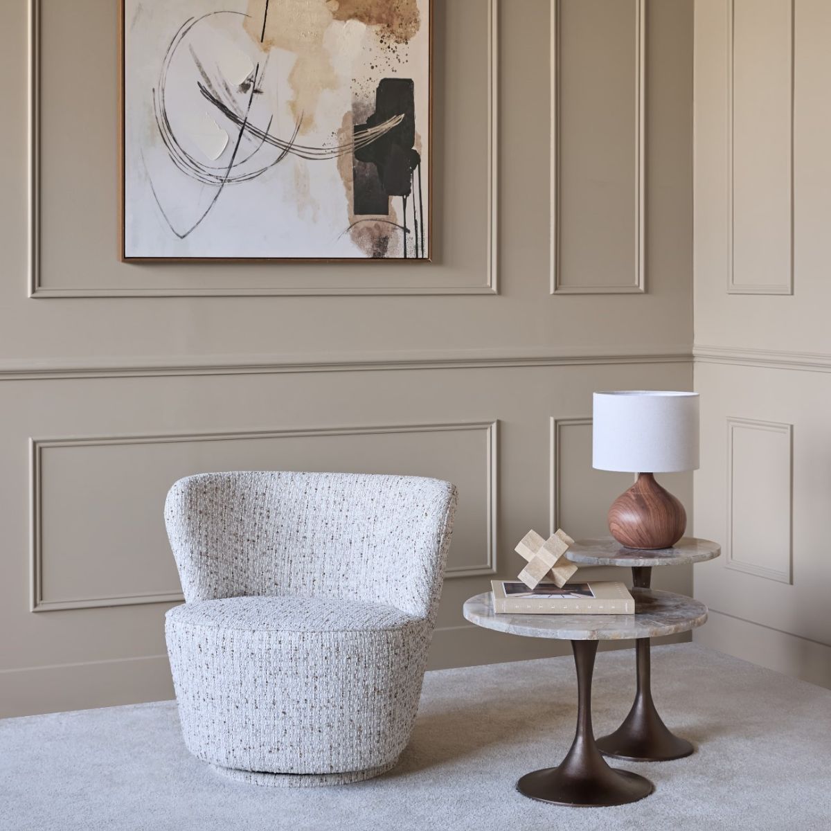 Libra Interiors Roehampton Textured Slub Swivel Chair Natural