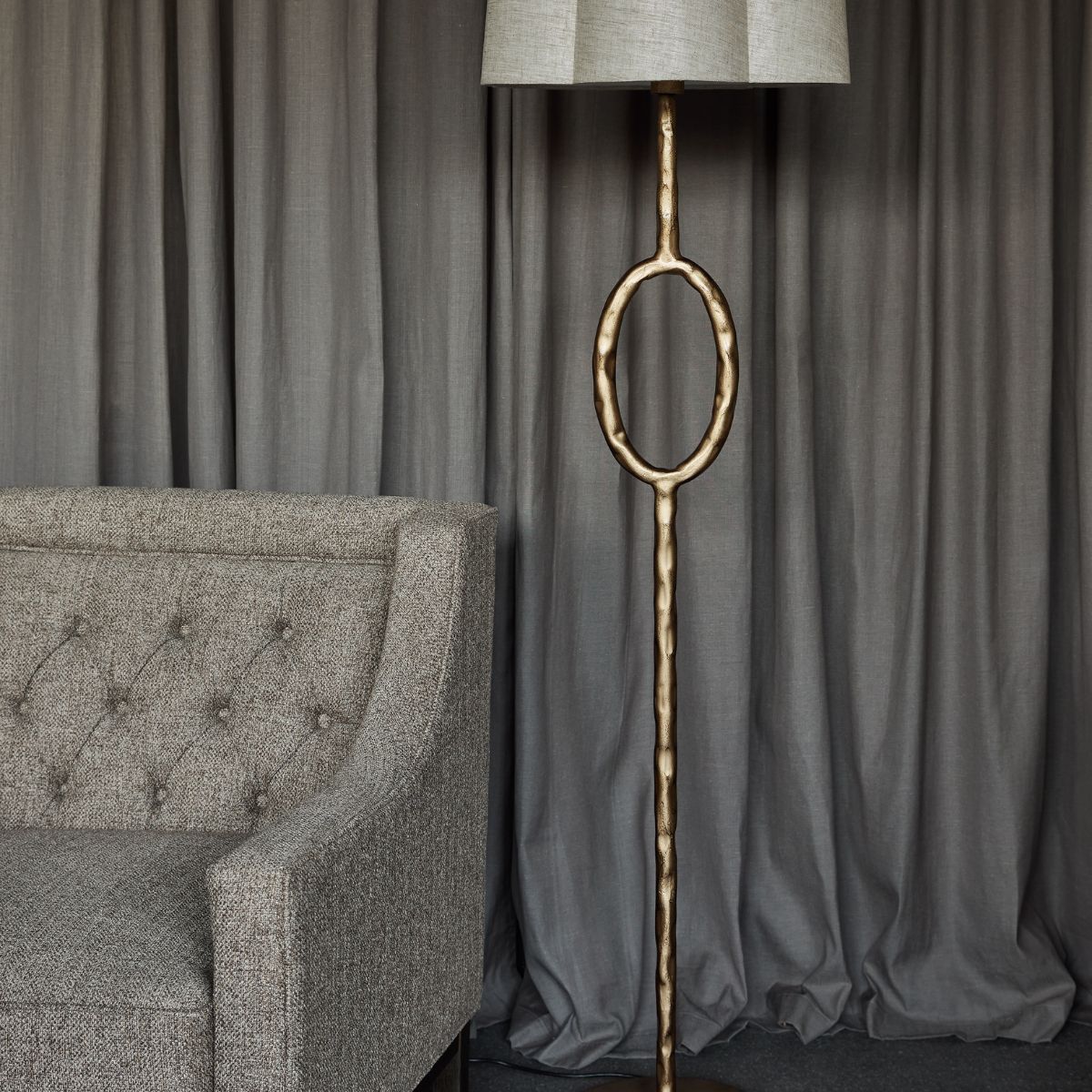 Libra Interiors Ronde Floor Lamp with Linen Shade