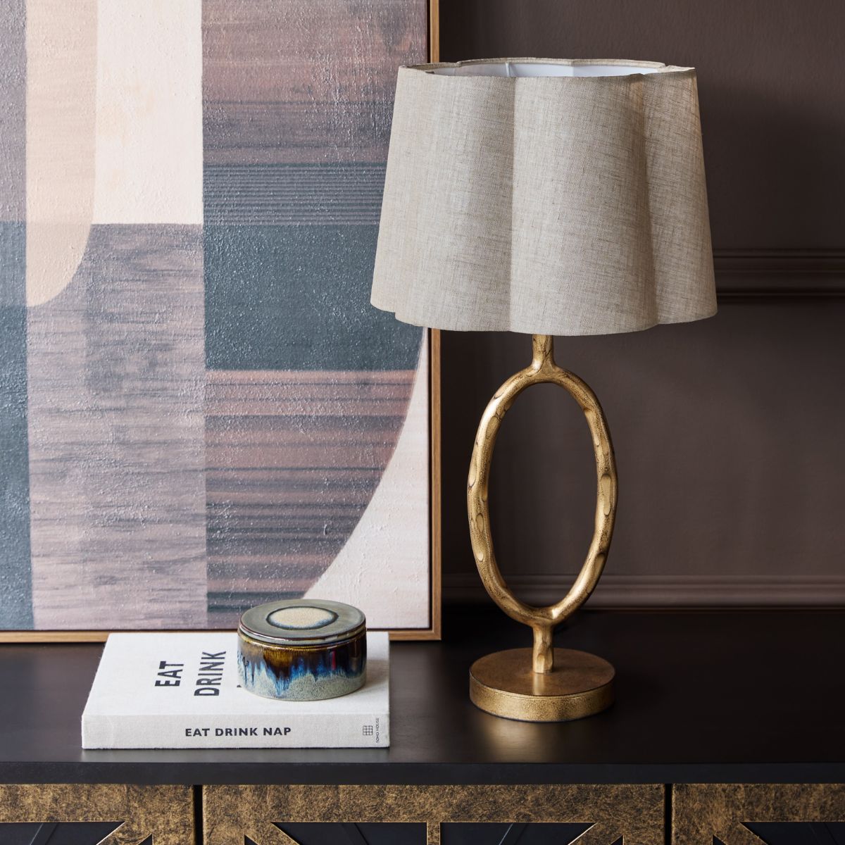 Libra Interiors Ronde Table Lamp with Linen Shade