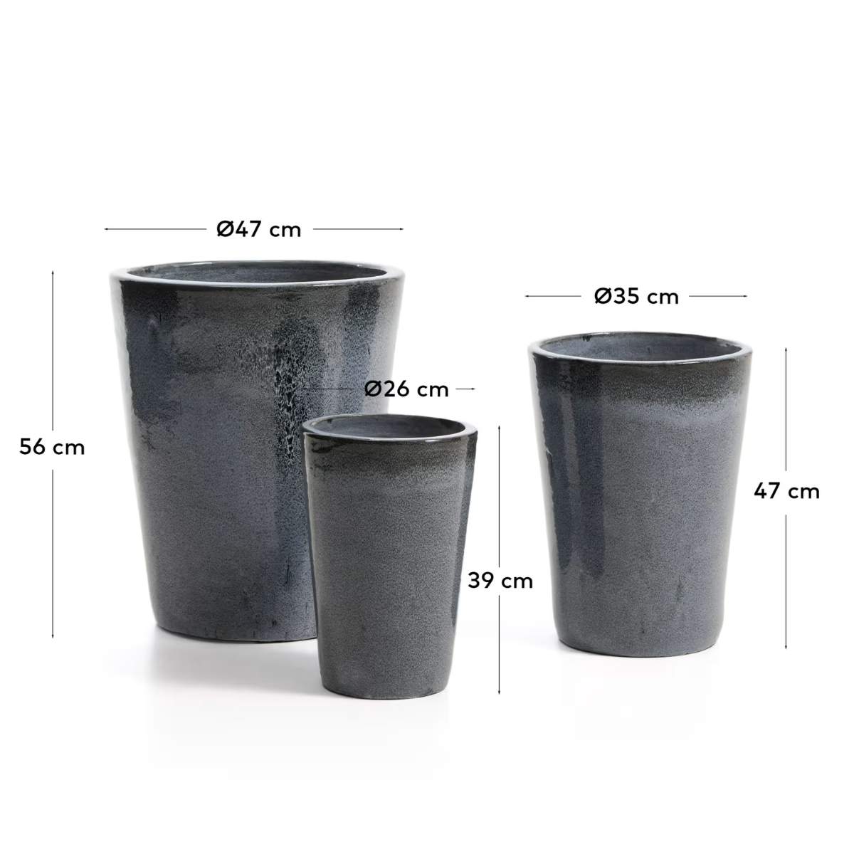 Kave Home Rotja set of 3 terracotta planters with glazed garnet finish Ø 26 / 35 / 47 cm