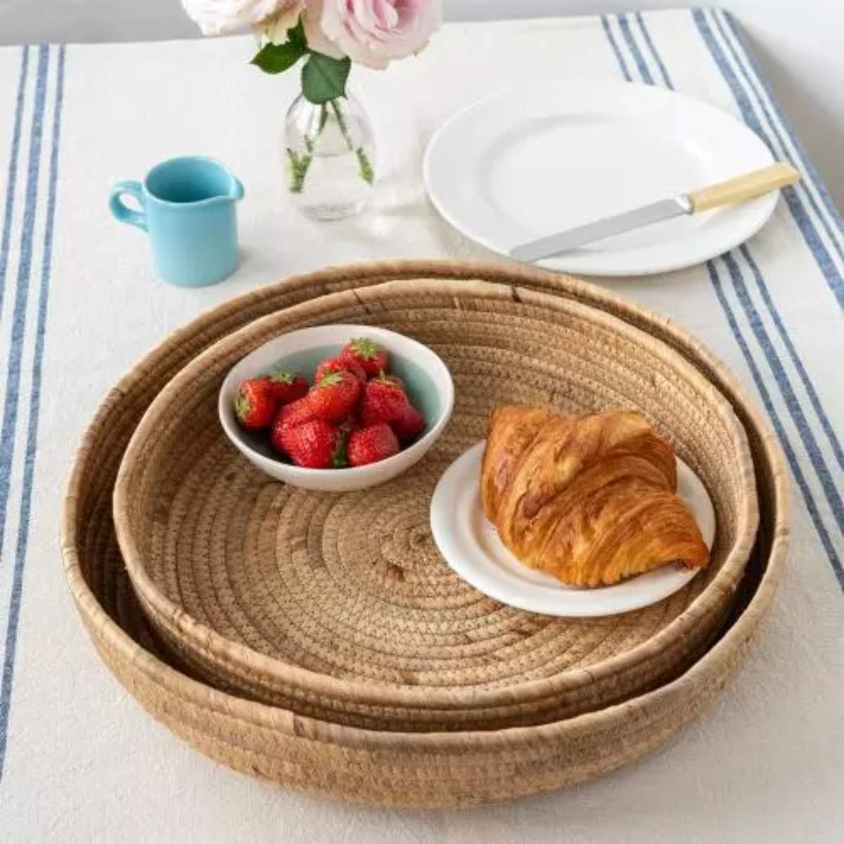 Rex London Round water hyacinth trays (set of 2)