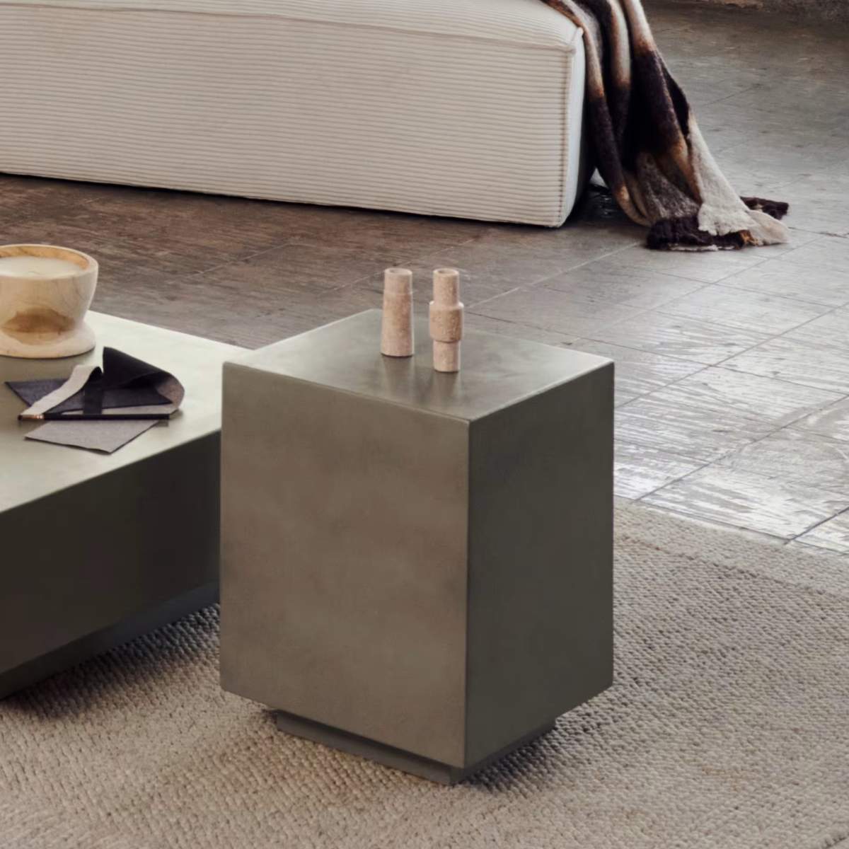 Kave Home Rustella cement side table, 35 x 35 cm