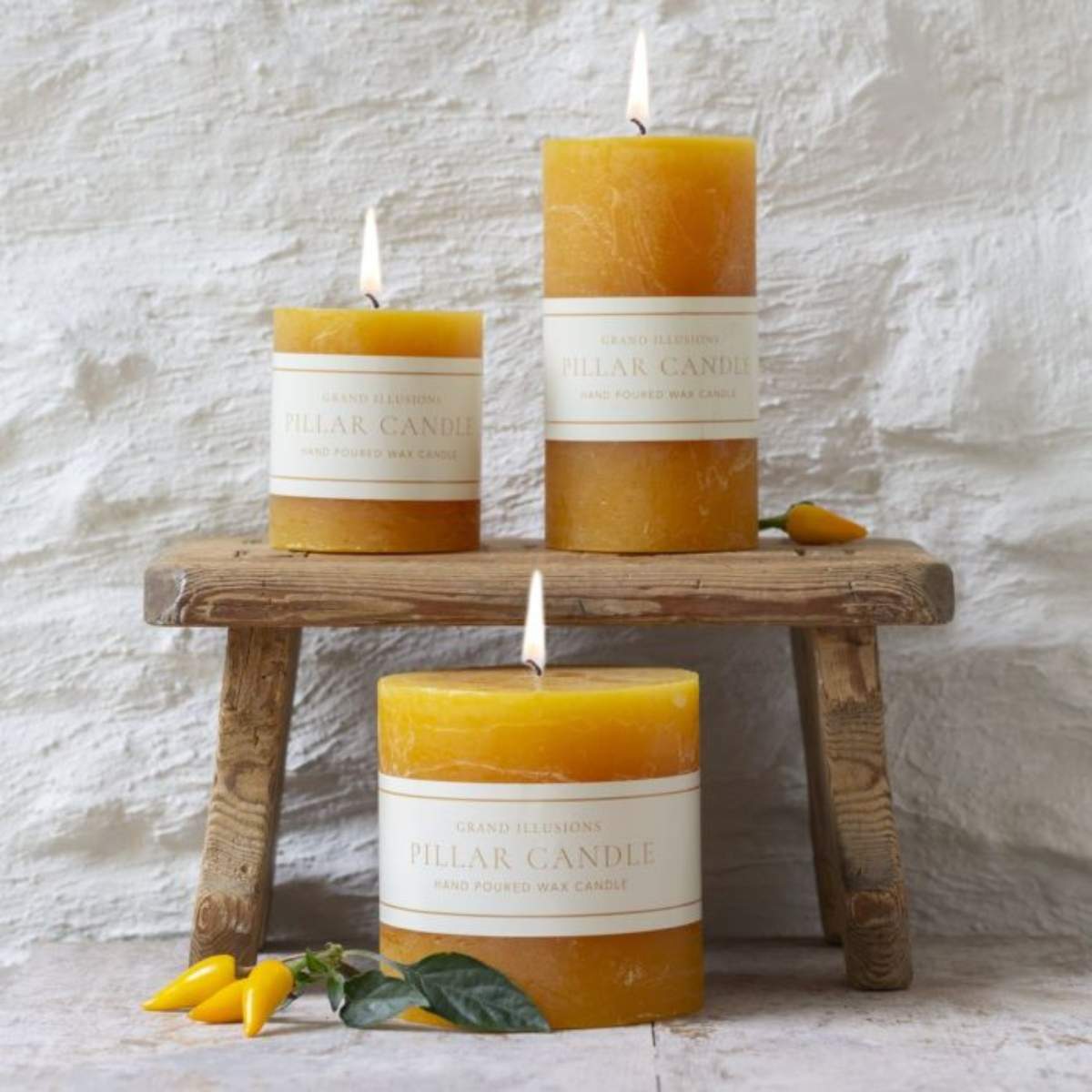 Grand Illusions Rustic Pillar Candle Ochre