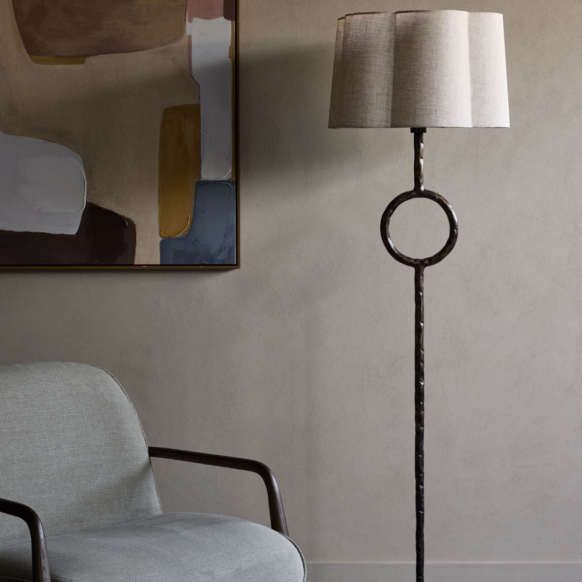 Libra Interiors Promotion - Rutland Floor Lamp with Plain Linen Shade