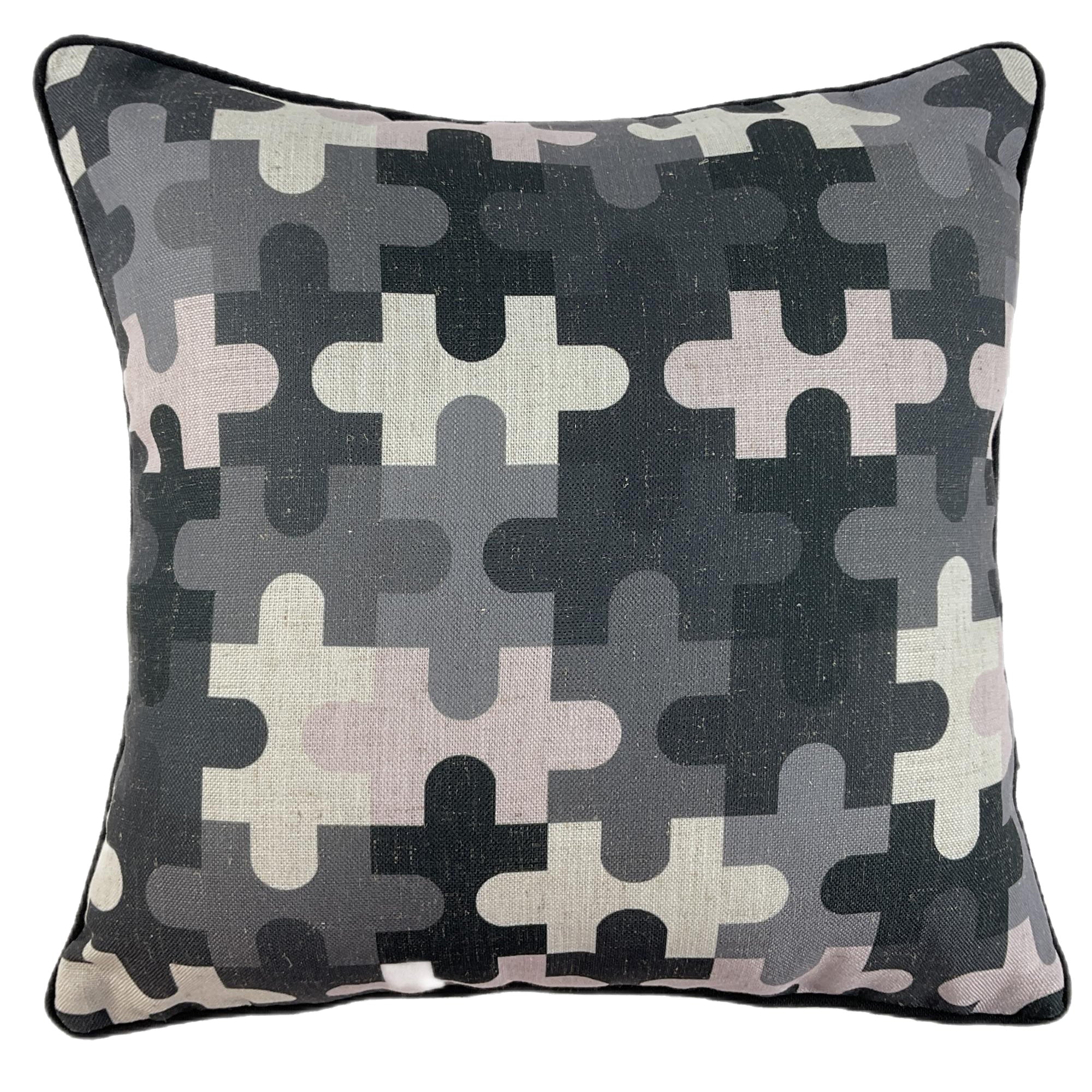 Malini Modern Jigsaw Print on Fax Linen Black