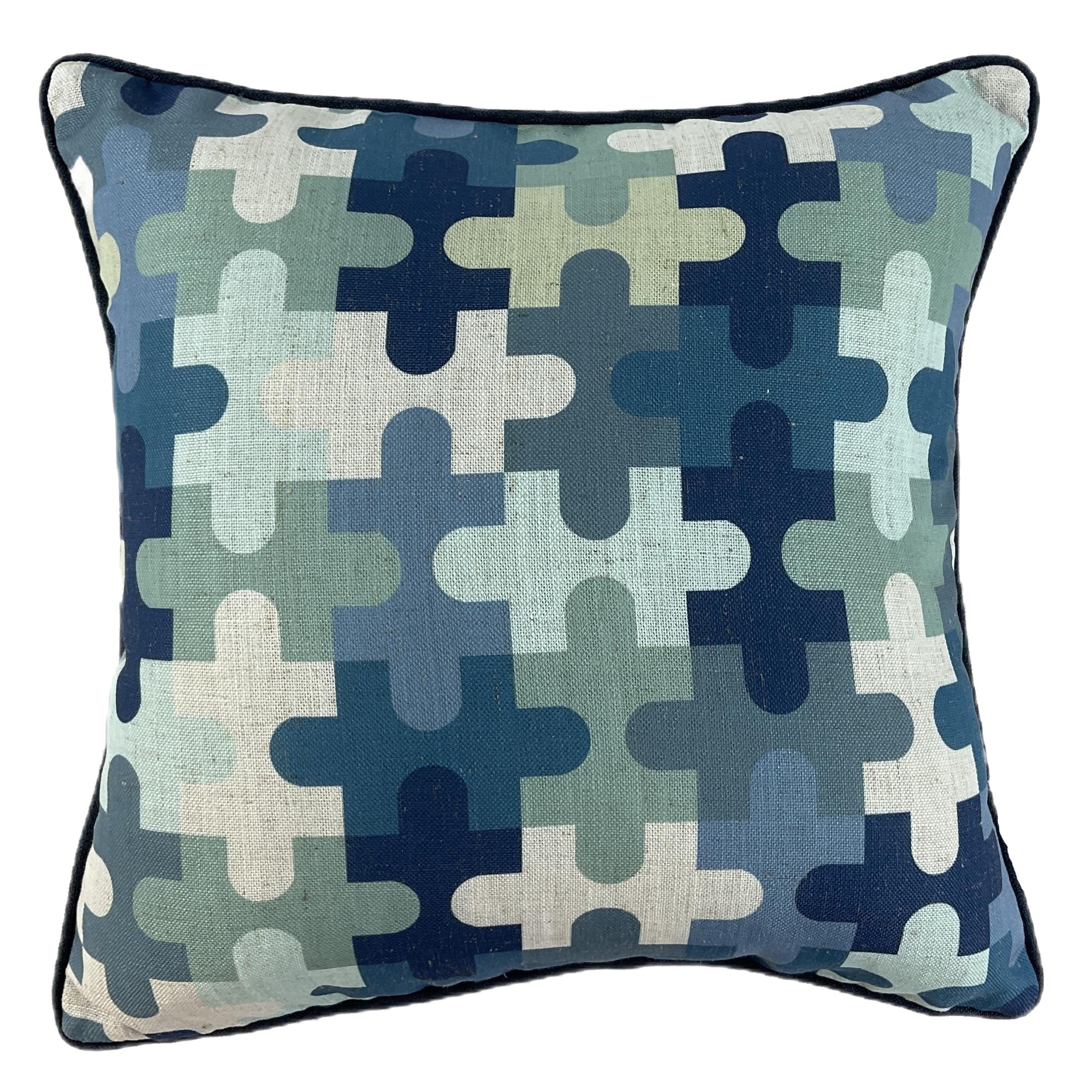 Malini Modern Jigsaw Print on Fax Linen Blue