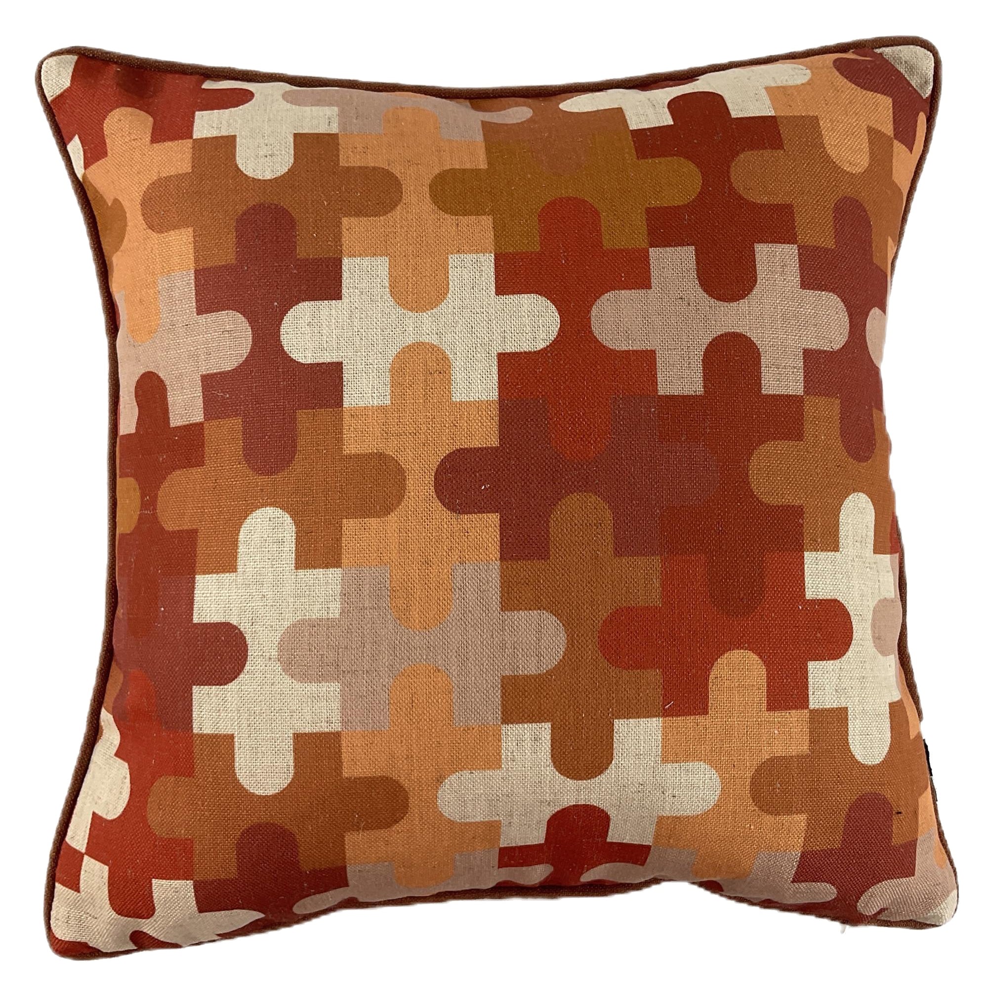 Malini Modern Jigsaw Print on Fax Linen Brick