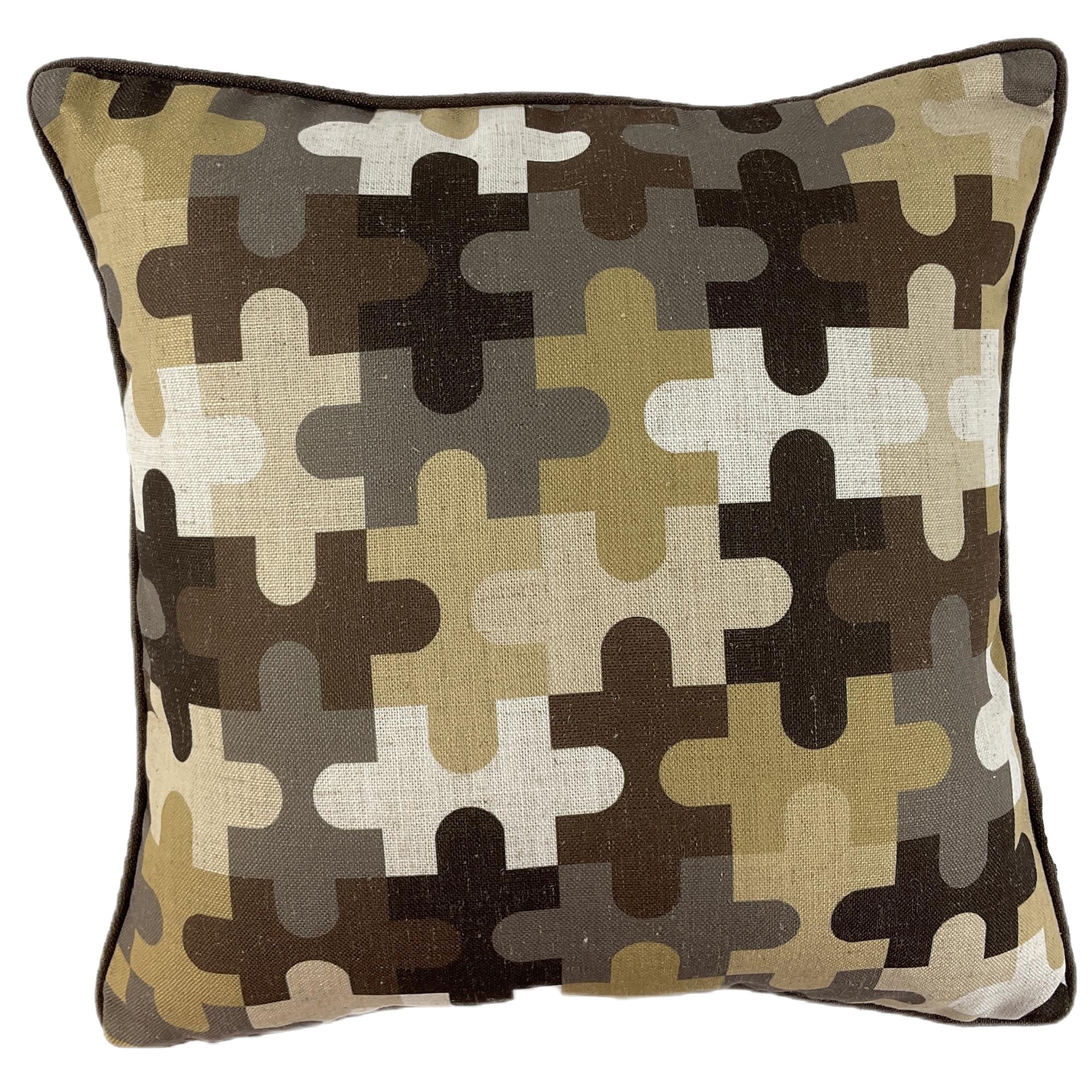 Malini Modern Jigsaw Print on Fax Linen Chocolate
