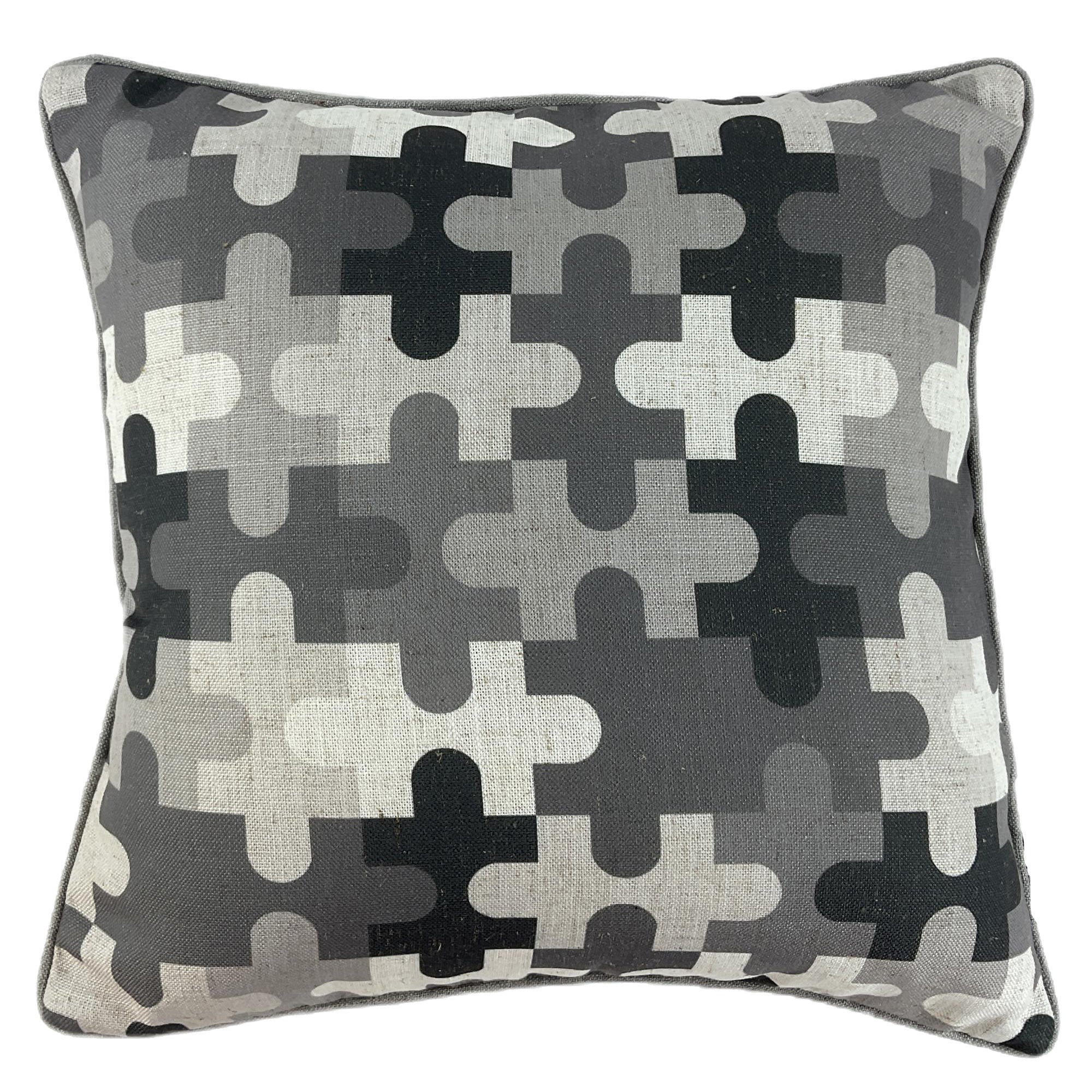 Malini Modern Jigsaw Print on Fax Linen Grey