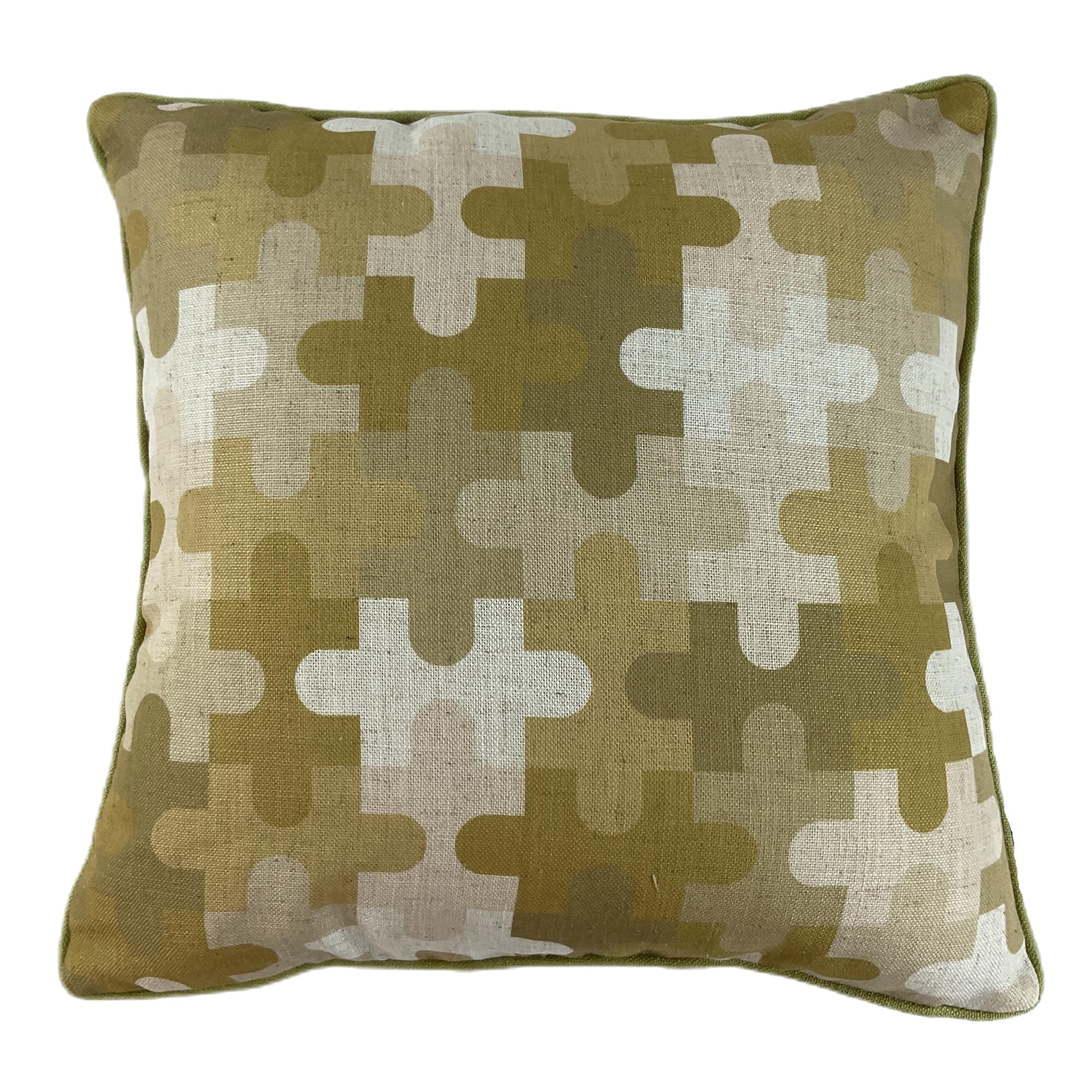 Malini Modern Jigsaw Print on Fax Linen Swampgreen