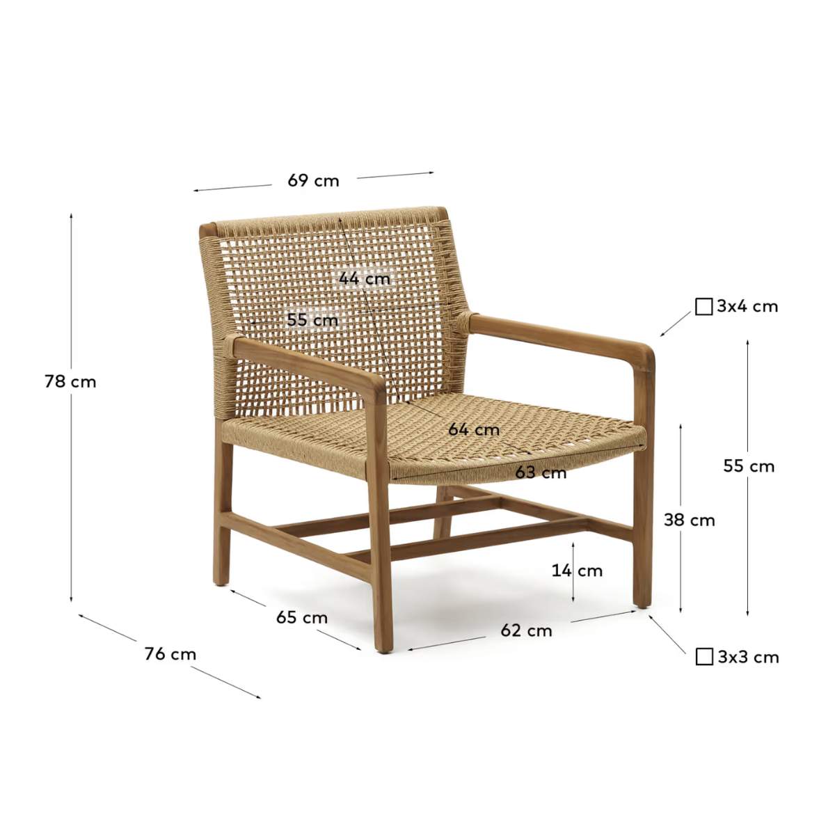 Kave Home Sabolla armchair made of solid teak wood in a black finish