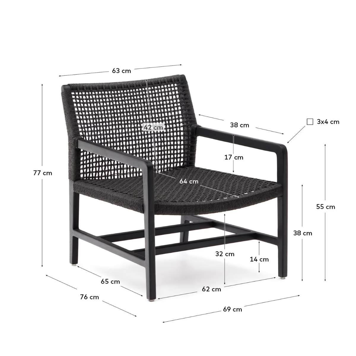 Kave Home Sabolla armchair made of solid teak wood in a black finish