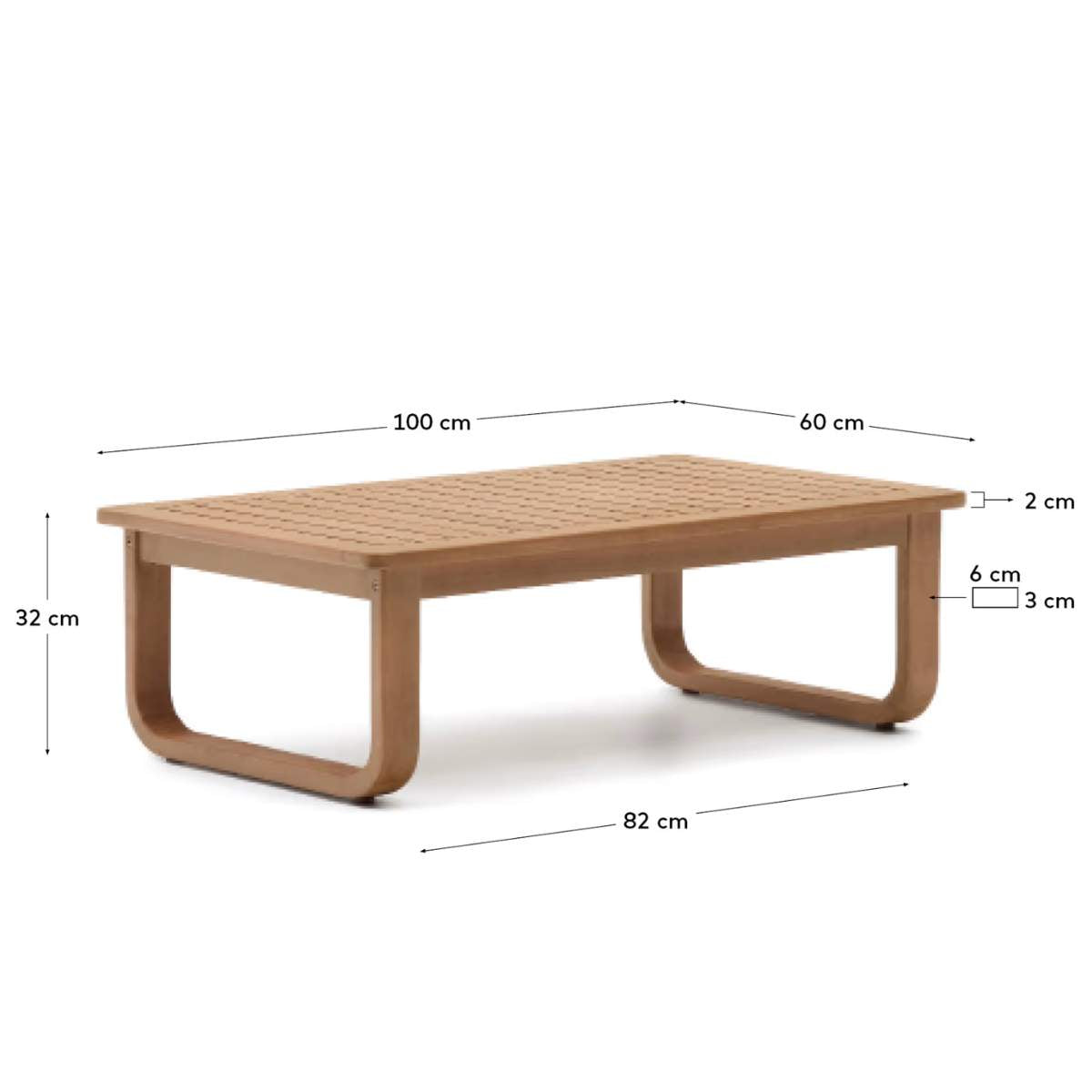 Kave Home Sacaleta solid eucalyptus wood coffee table, 100% outdoor suitable 100 x 60 cm