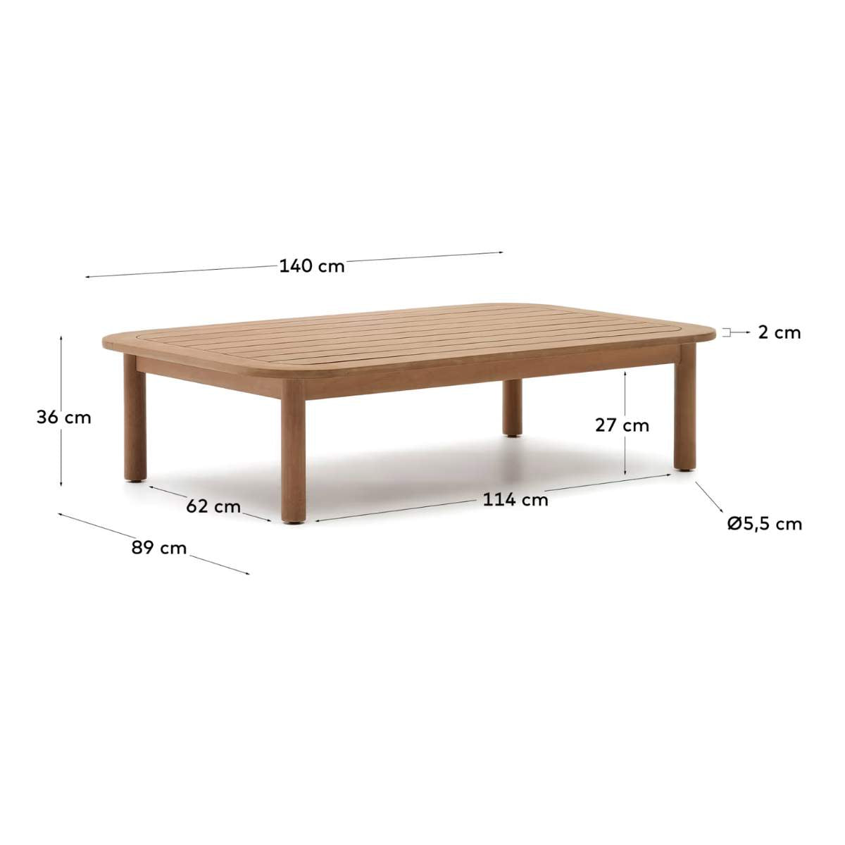 Kave Home Sacova solid eucalyptus wood coffee table, 100% outdoor suitable 140 x 89 cm