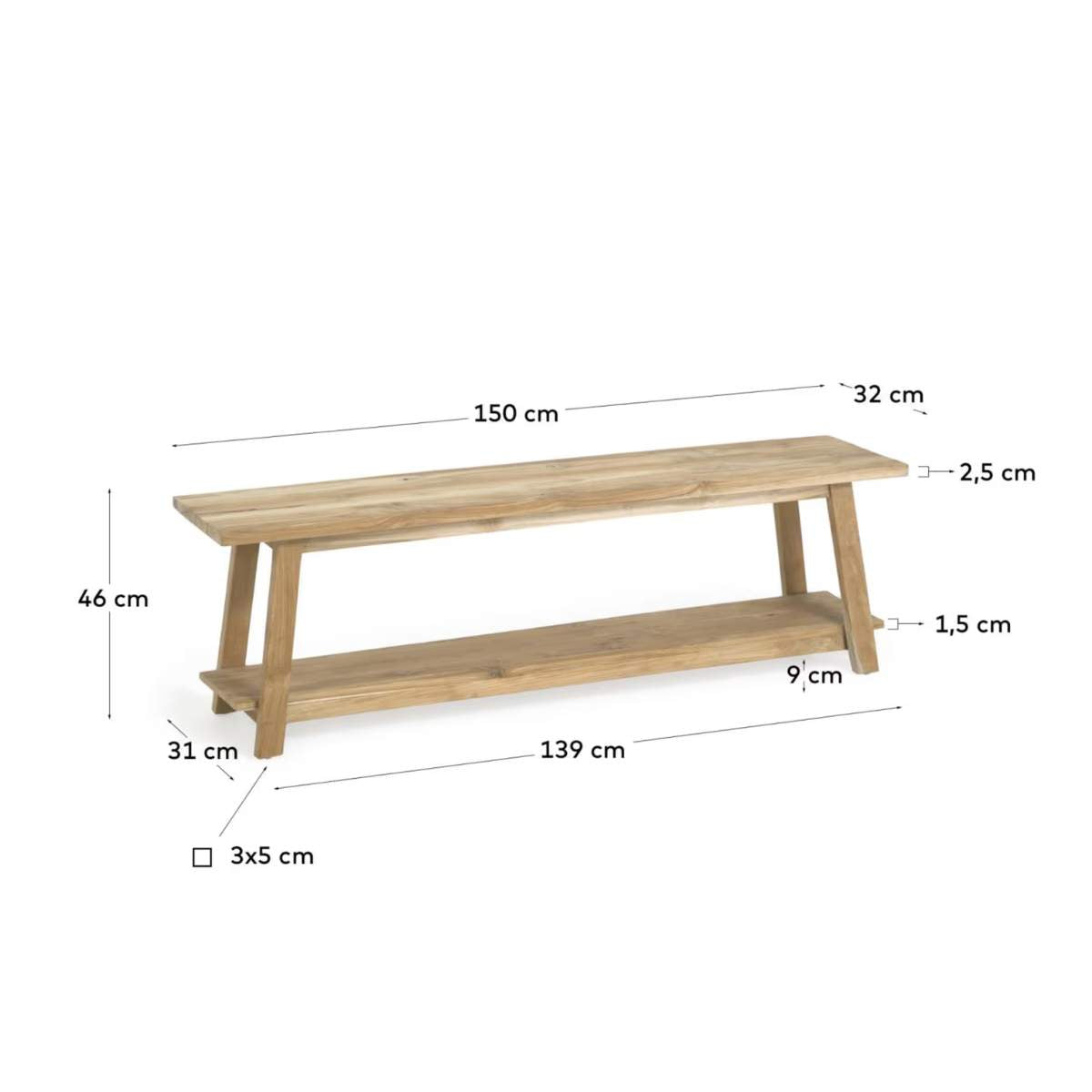 Kave Home Safara solid recycled teak bench 150 cm