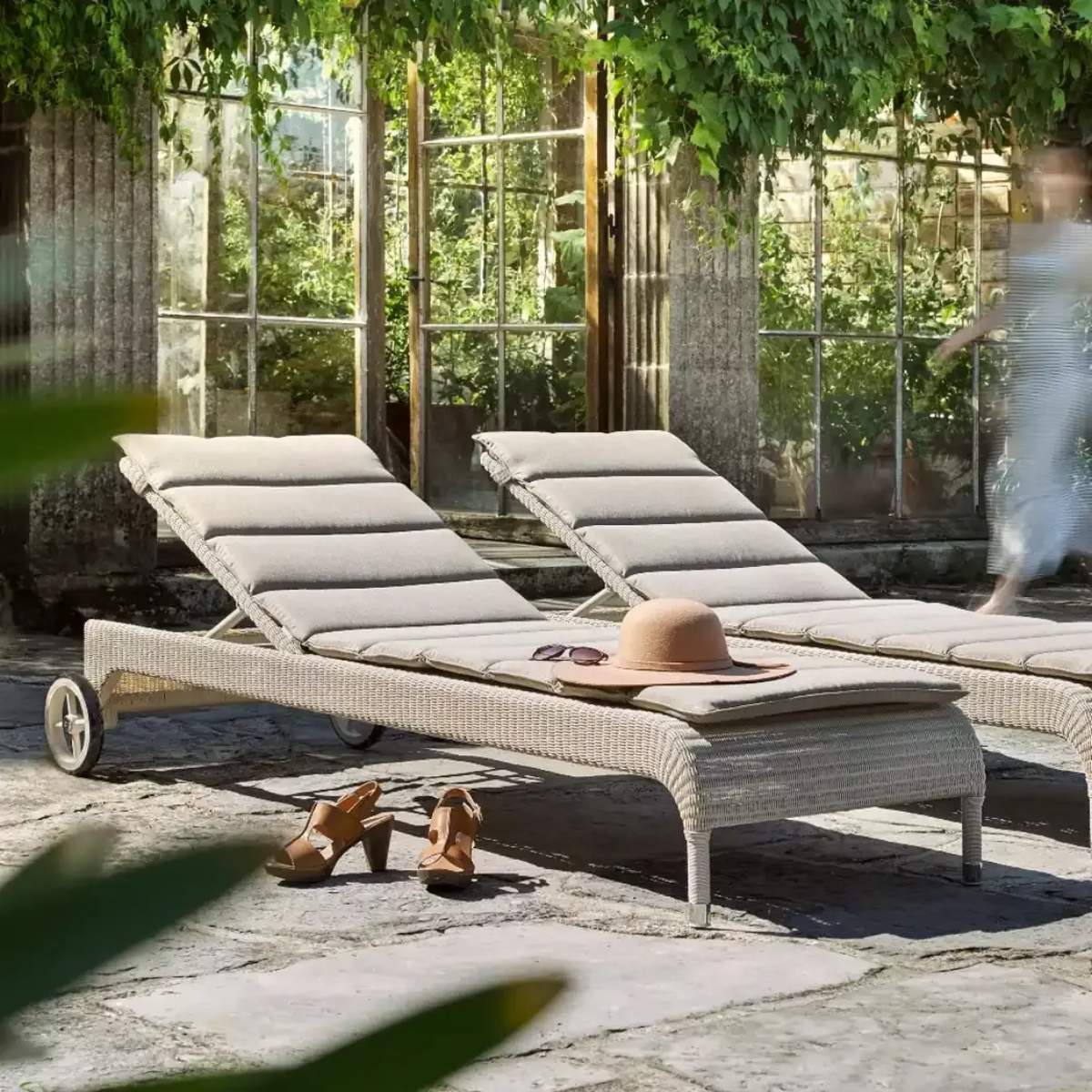 Vincent Shepherd Safi Rattan Outdoor Sun Lounger Old Lace