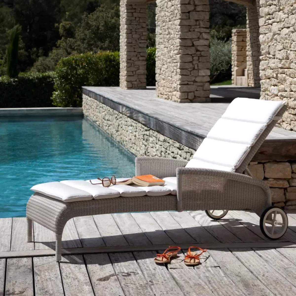 Vincent Shepherd Safi Rattan Sun Lounger with Arms | Old Lace