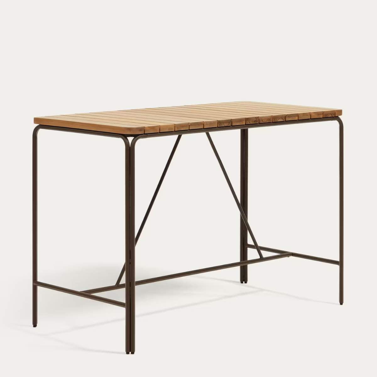 Kave Home Salguer solid acacia & brown steel bar table, outdoor suitable, 140 x 70 cm FSC 100%