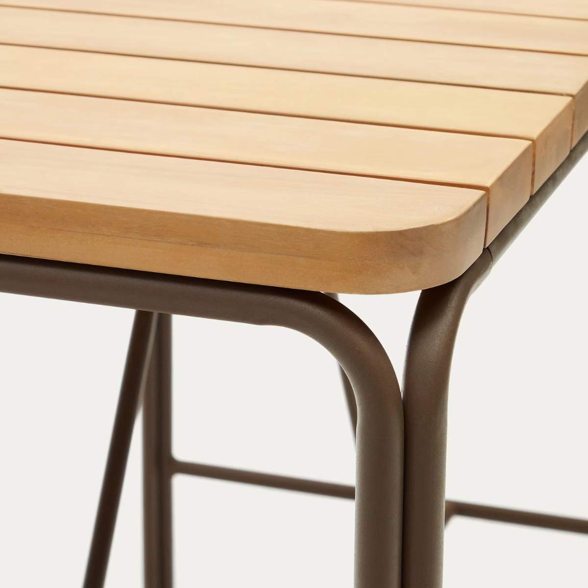 Kave Home Salguer solid acacia & brown steel bar table, outdoor suitable, 140 x 70 cm FSC 100%