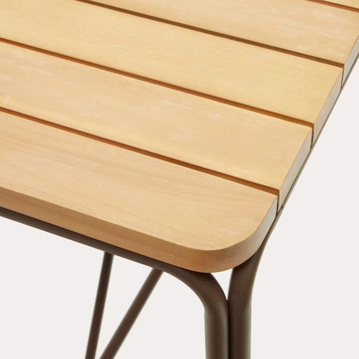 Kave Home Salguer solid acacia & brown steel bar table, outdoor suitable, 140 x 70 cm FSC 100%