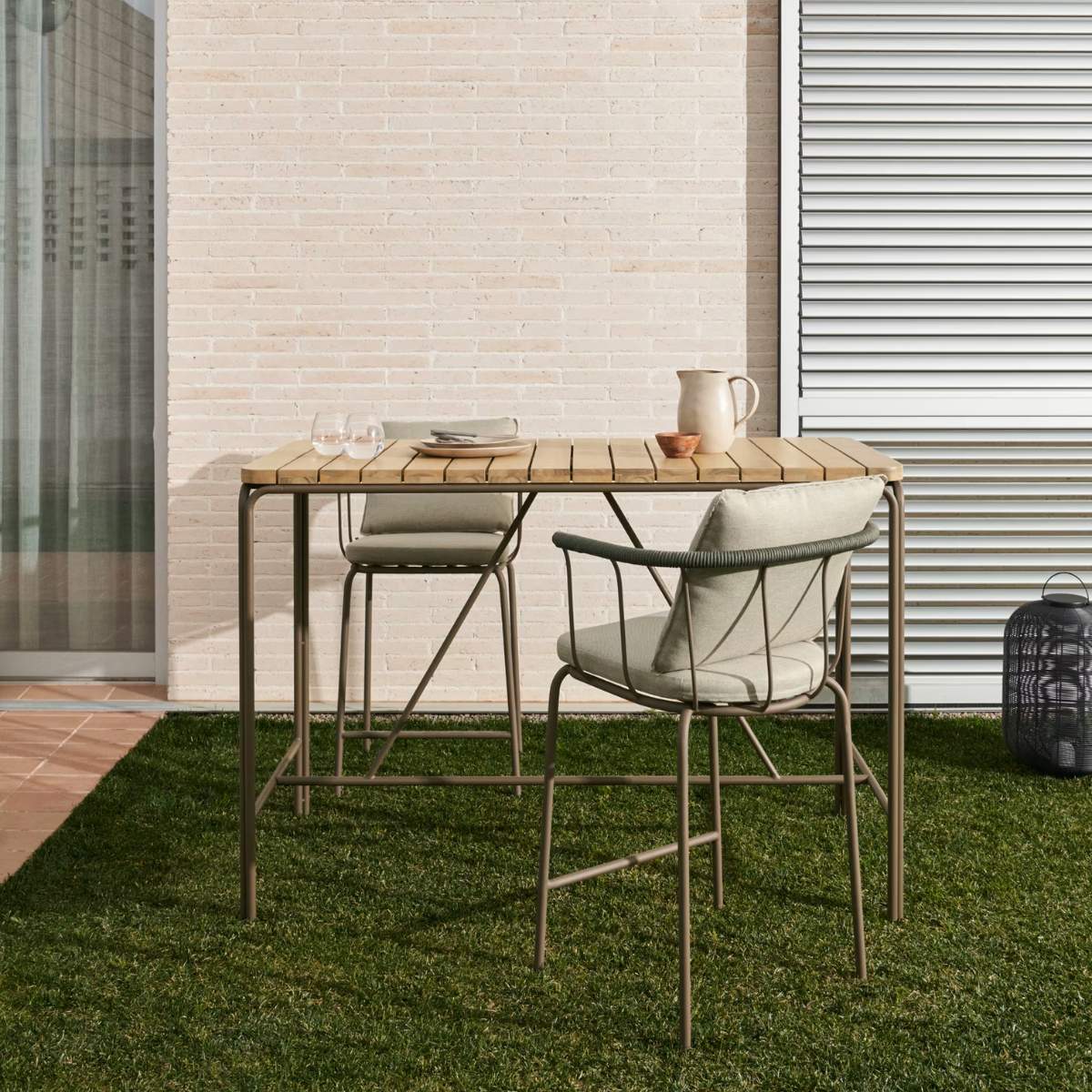 Kave Home Salguer solid acacia & brown steel bar table, outdoor suitable, 140 x 70 cm FSC 100%