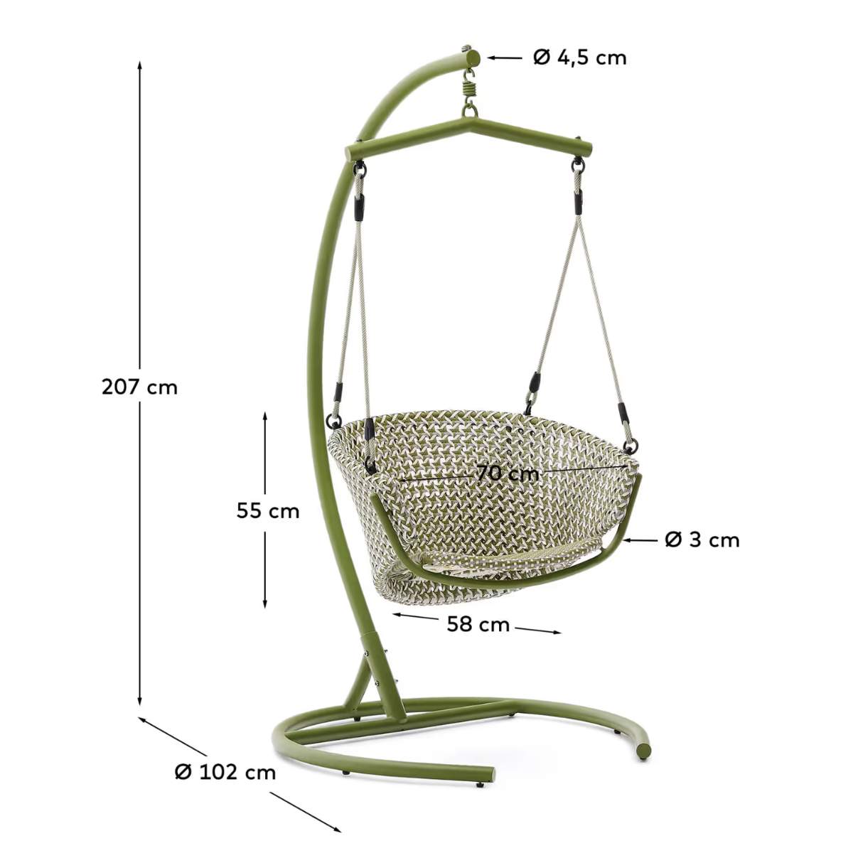 Kave Home Saliga blue hanging armchair with base in aluminium and synthetic rattan