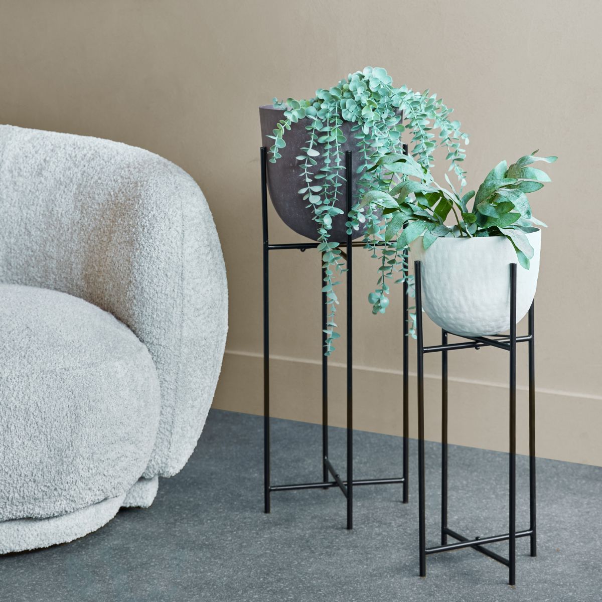 Libra Interiors Samui Brown Stonewash Planter on Stand Tall 73cm - Set of 2