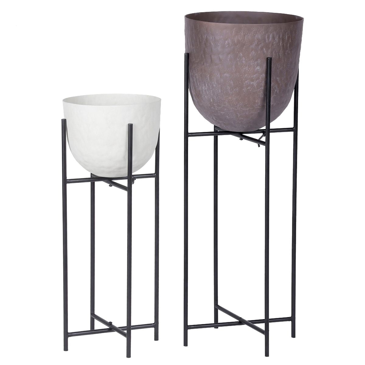 Libra Interiors Samui White Stonewash Planter on Stand Small 55cm - Set of 2