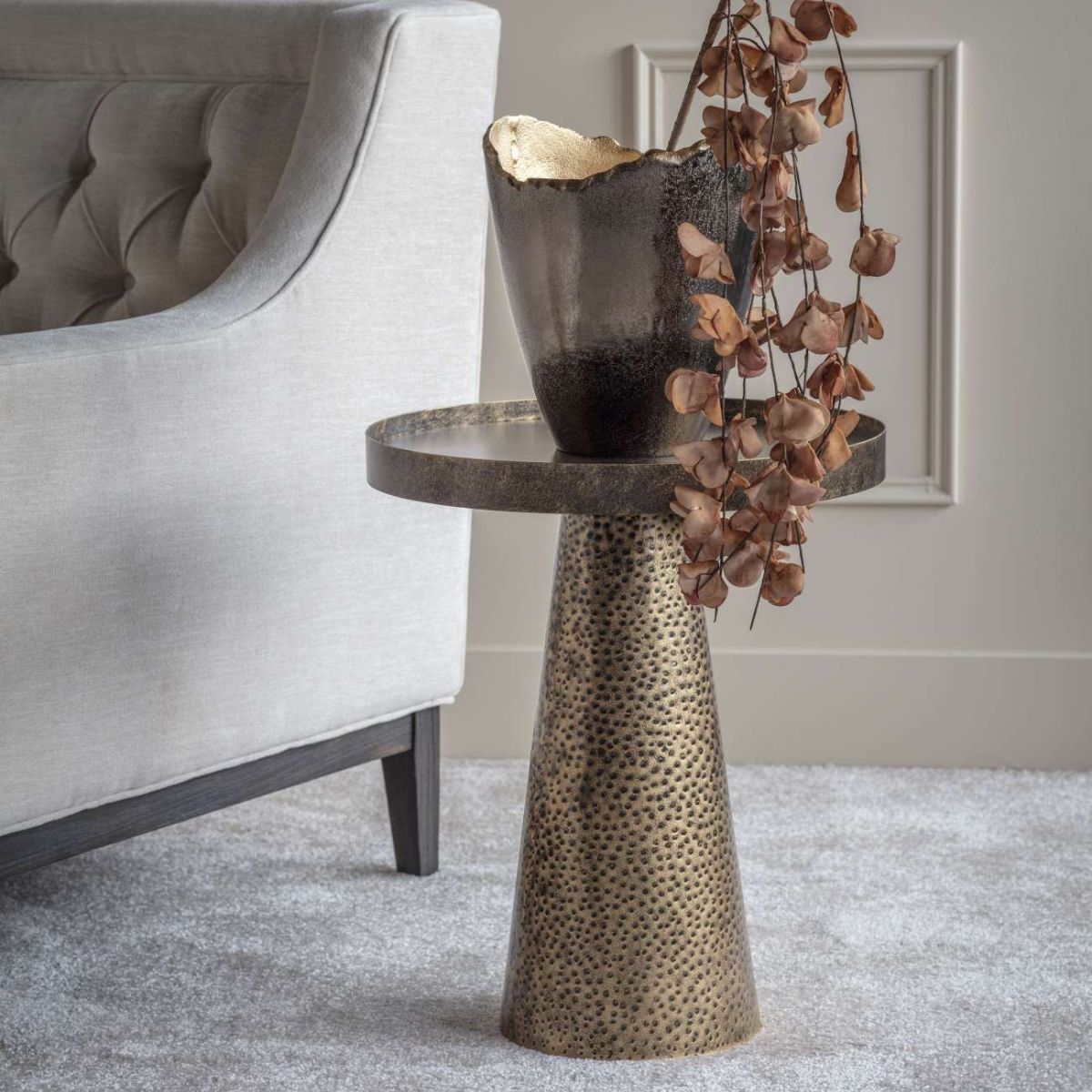 Libra Interiors Sandbanks Iron Side Table in Rustic Antique Gold