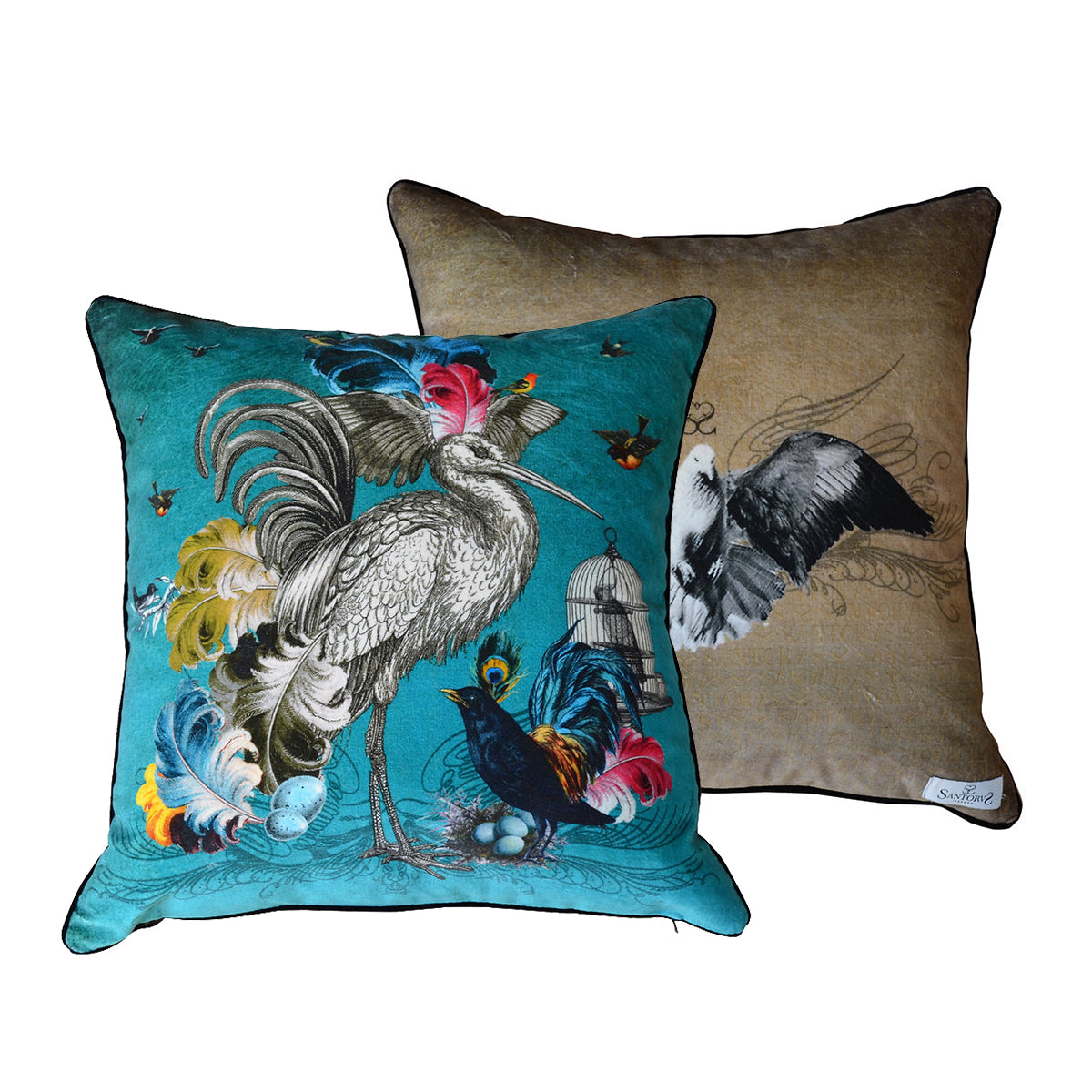 Santorus Scatter Cushion Cover - Arrivée Des Oiseaux front and back