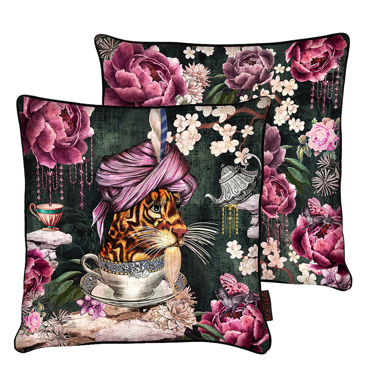 Santorus 'Time for Tea' Velvet Scatter Cushion Cover