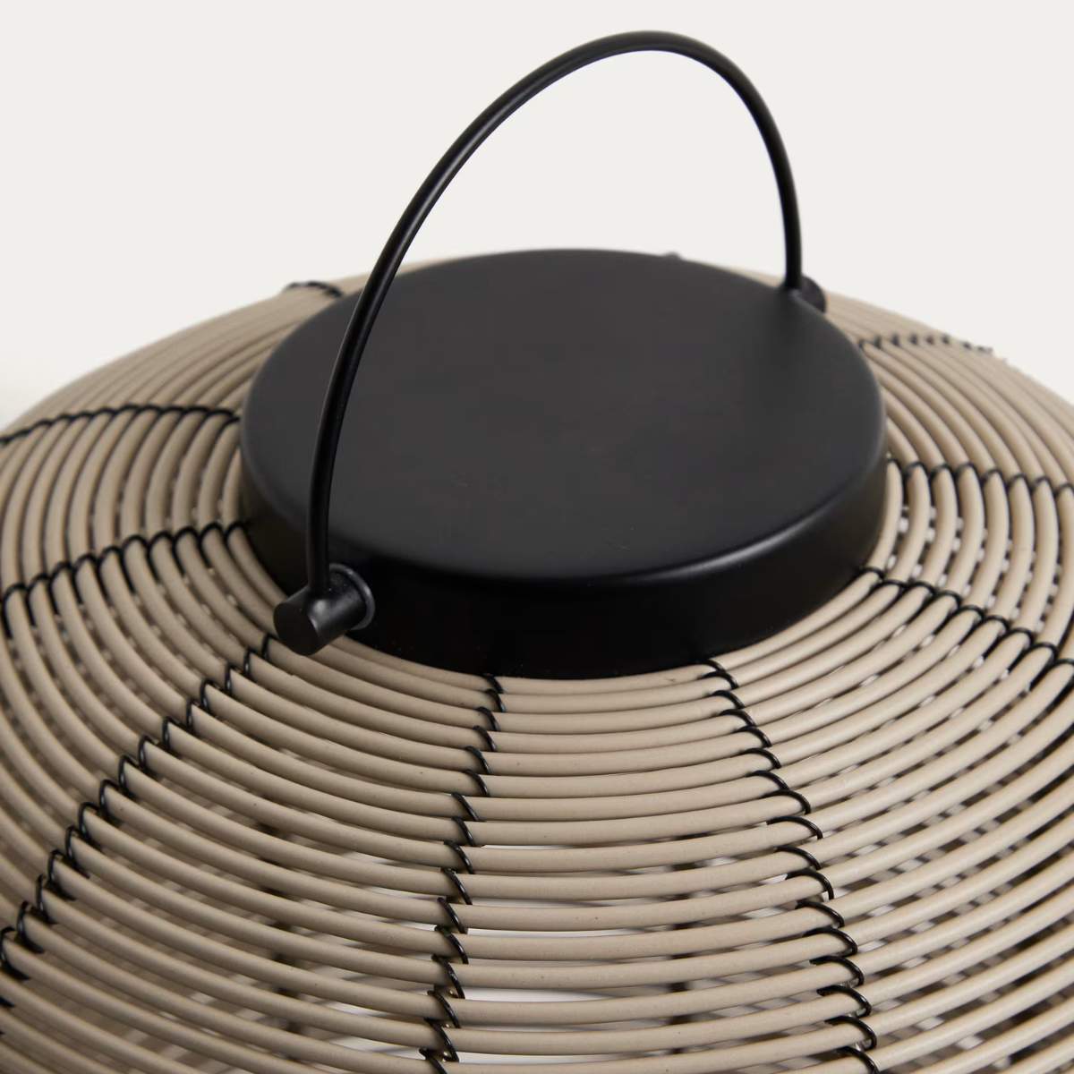 Kave Home Saranella small portable LED table lamp in light grey synthetic rattan