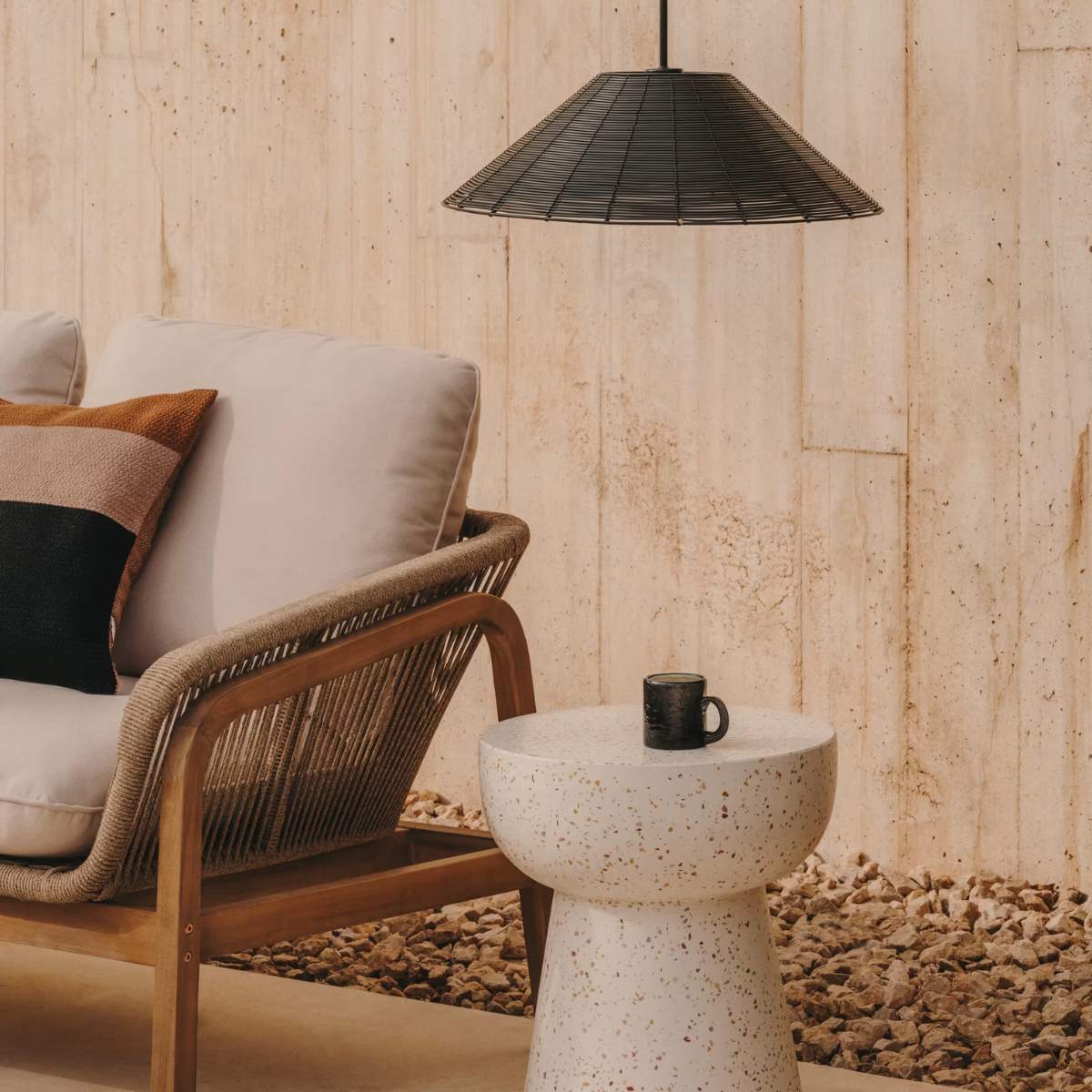 Kave Home Saranella lampshade for outdoor ceiling lamp in black synthetic rattan Ø 50cm