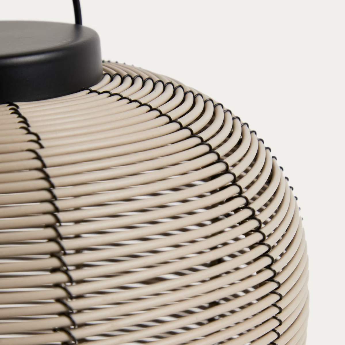 Kave Home Saranella small portable LED table lamp in light grey synthetic rattan