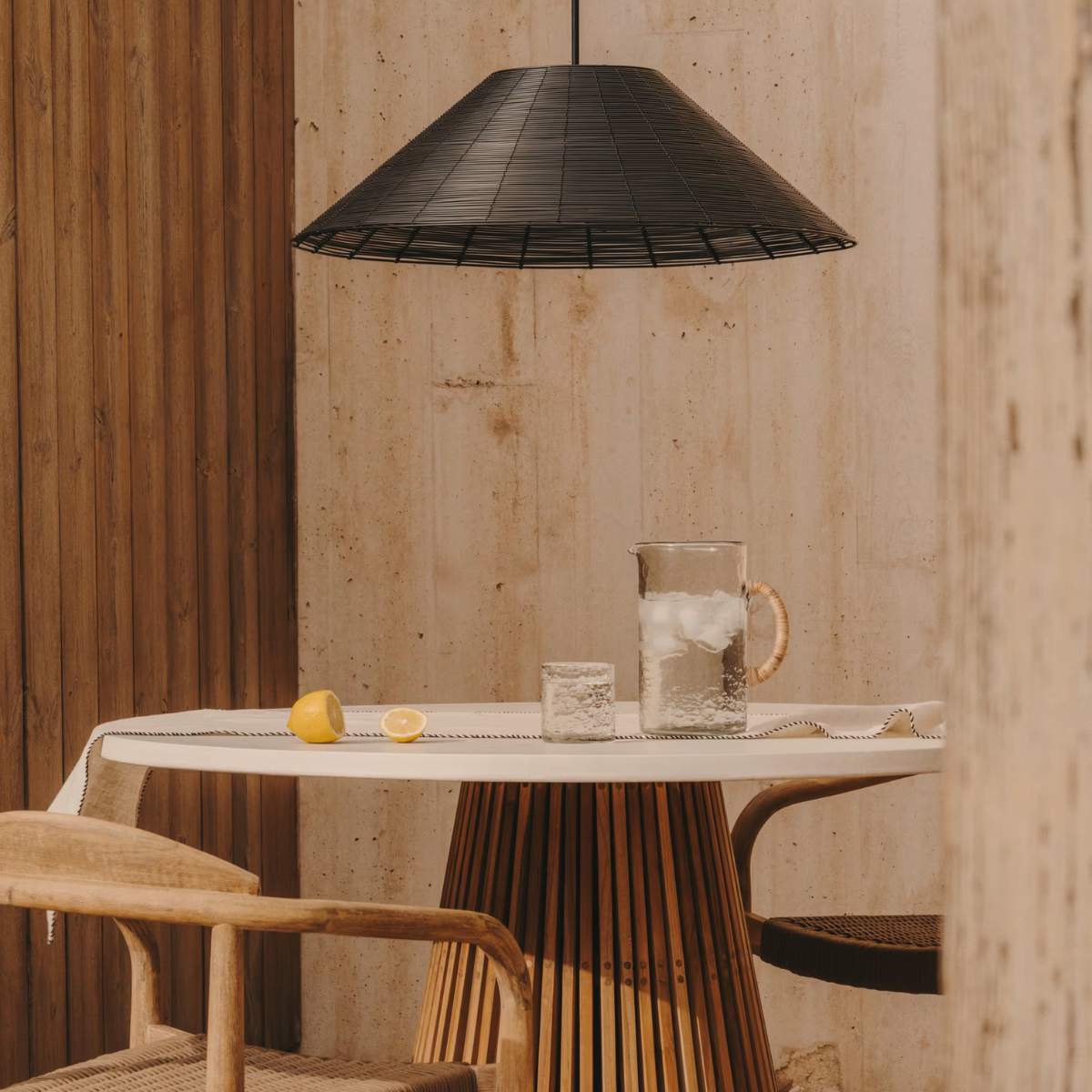 Kave Home Saranella lampshade for outdoor ceiling lamp in black synthetic rattan Ø 70cm