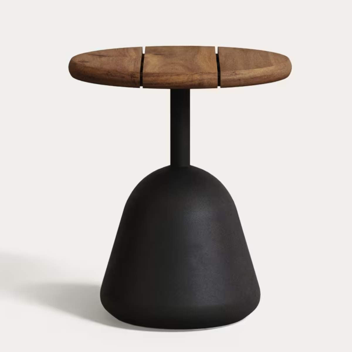 Kave Home Saura coffee table with walnut-finished acacia top and black cement base Ø43x48cm