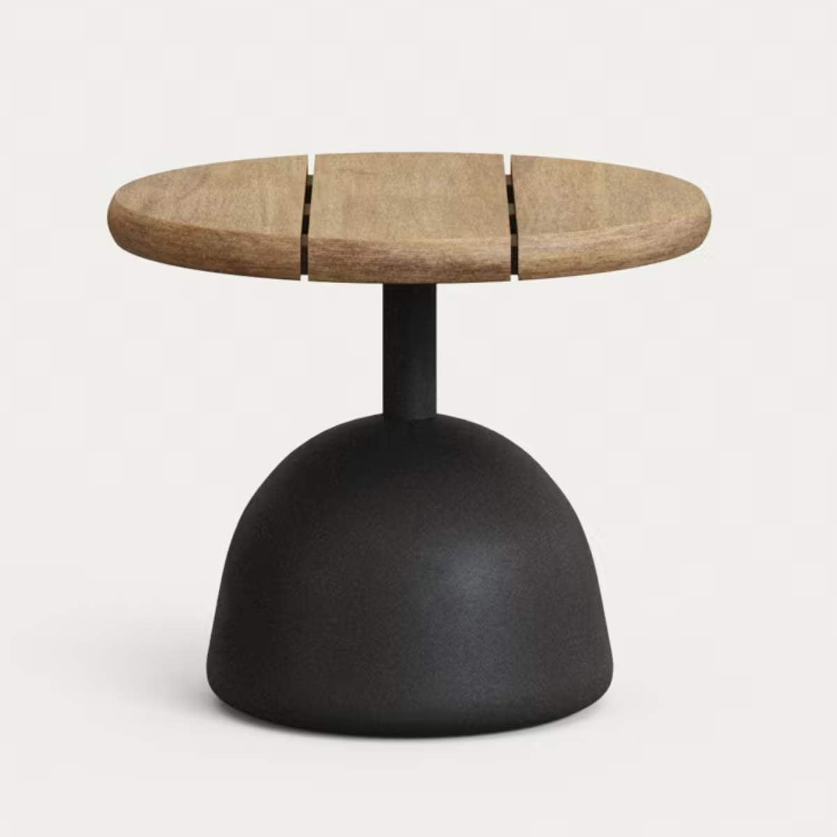 Kave Home Saura coffee table with natural finish acacia top and black cement base Ø43x35cm