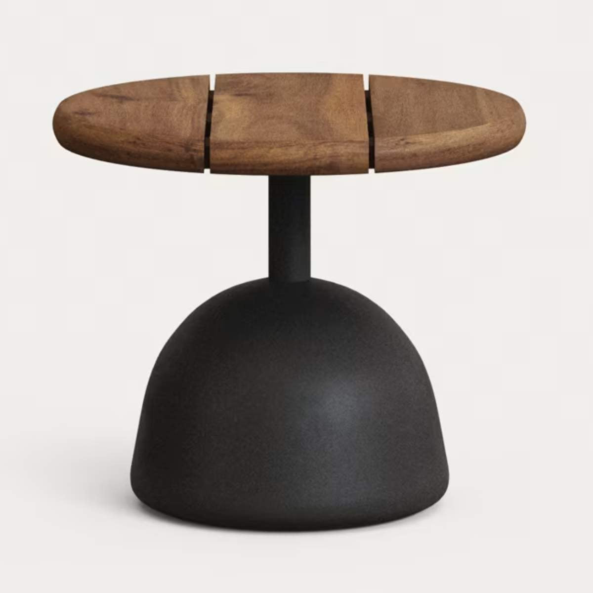 Kave Home Saura coffee table with acacia top in walnut finish and black cement base Ø43x35cm