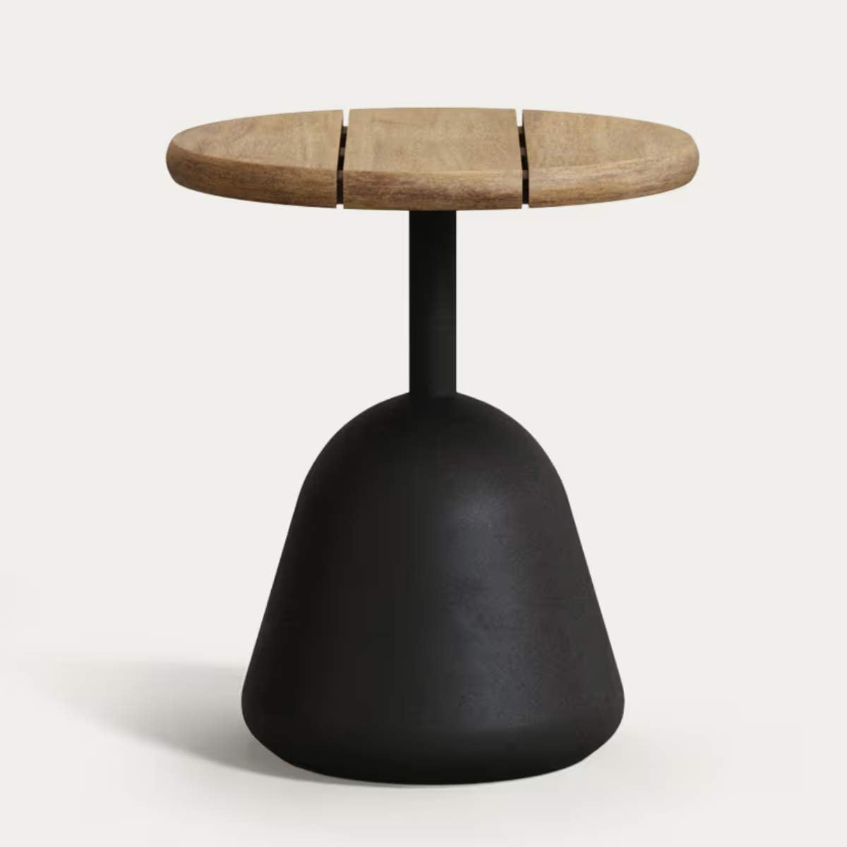 Kave Home Saura black metal coffee table with natural acacia top, 45 x Ø43 cm FSC 100%
