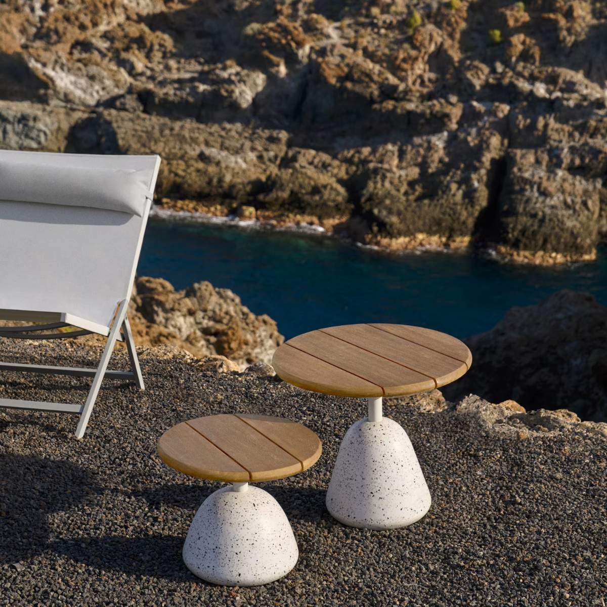 Kave Home Saura coffee table with white terrazzo and natural acacia top, 32 x Ø55 cm FSC 100%