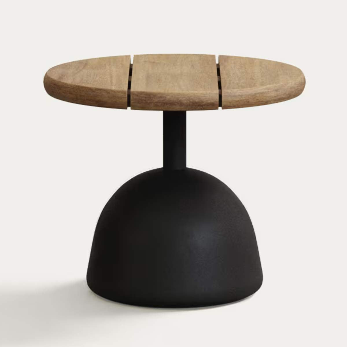 Kave Home Saura coffee table with natural finish acacia top and black cement base Ø43x35cm