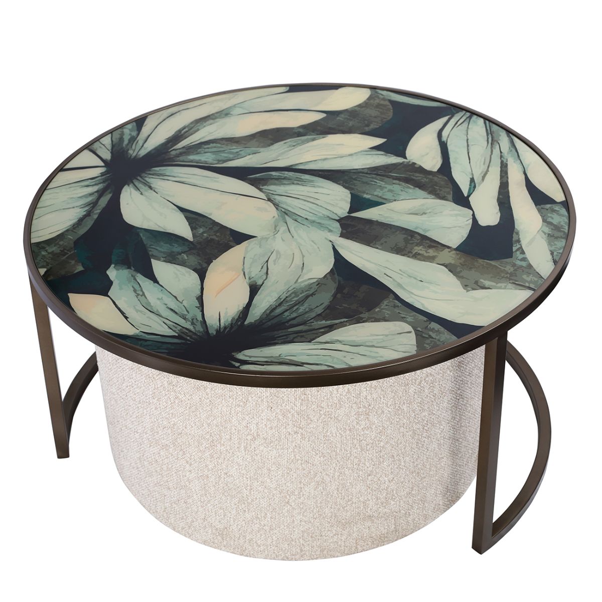Libra Interiors Savanna Leaf Coffee Table & Nesting Pouffe