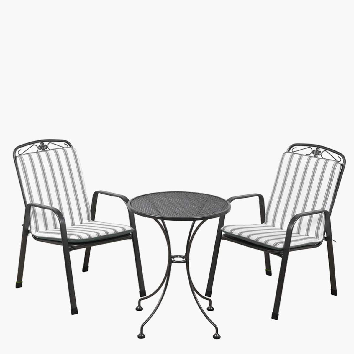 Pacific Lifestyle Savoy Bistro Set with Grey Striped/Plain Cushions