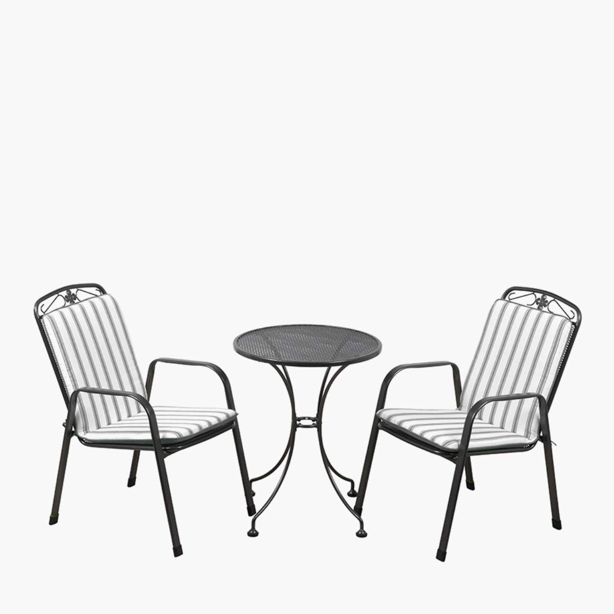 Pacific Lifestyle Savoy Bistro Set with Grey Striped/Plain Cushions