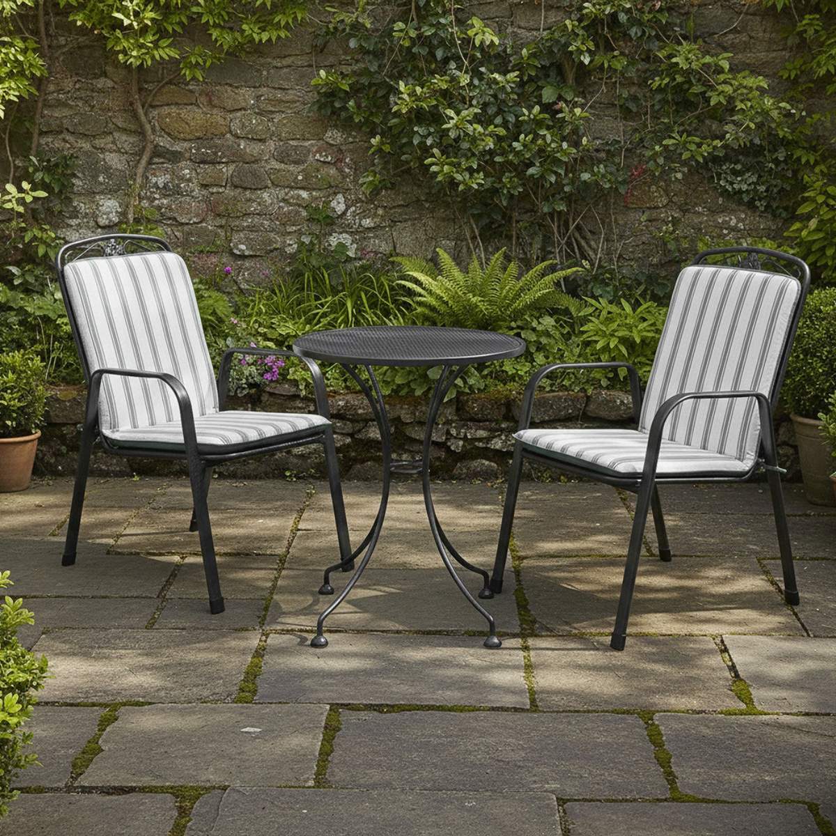 Pacific Lifestyle Savoy Bistro Set with Grey Striped/Plain Cushions