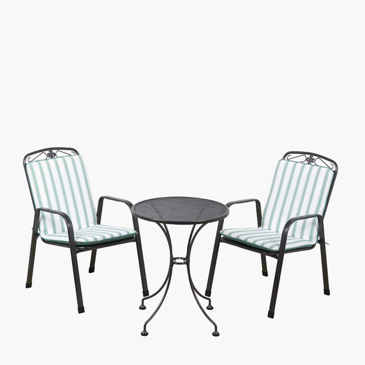 Pacific Lifestyle Savoy Bistro Set with Sage Green Striped/Plain Cushions