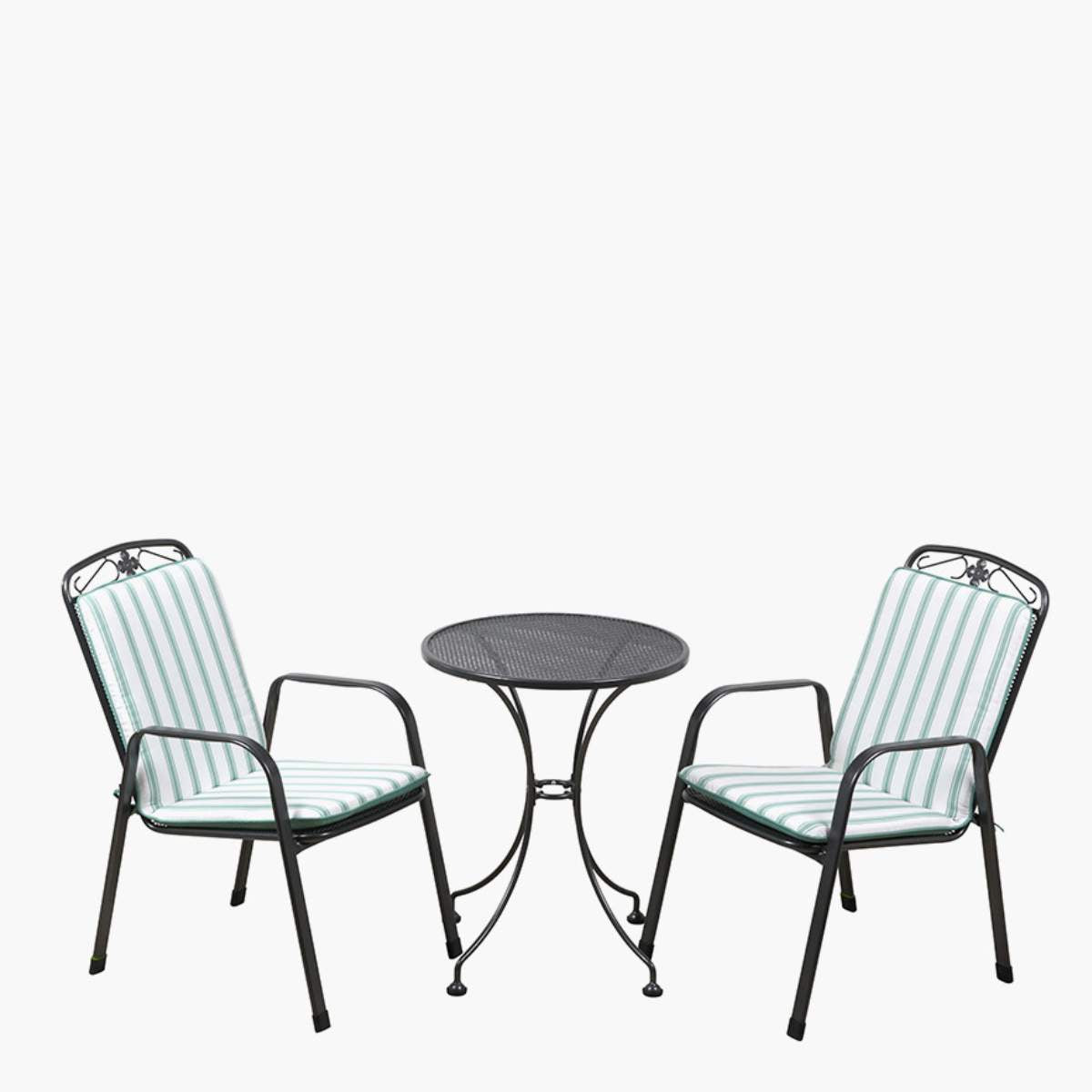 Pacific Lifestyle Savoy Bistro Set with Sage Green Striped/Plain Cushions