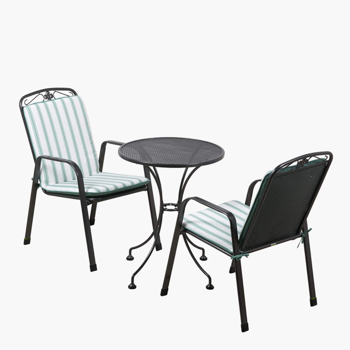 Pacific Lifestyle Savoy Bistro Set with Sage Green Striped/Plain Cushions